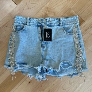 New Rhinestone tassel denim shorts size Med